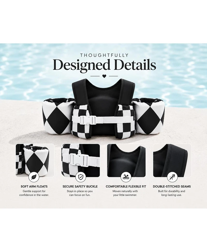 Aofar Kidsco Swim Vest Puddle Jumper Float Aid Shoulder Straps Arm Wings Checkerboard 2-6 Years