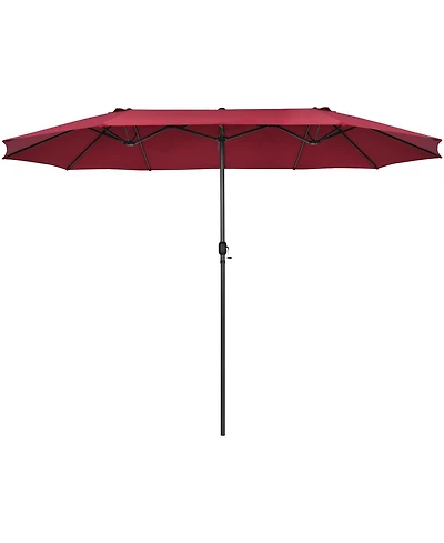 Sugift 15 ft Twin Patio Double-Sided Market Umbrella with Hand Crank System