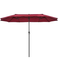 Sugift 15 ft Twin Patio Double-Sided Market Umbrella with Hand Crank System