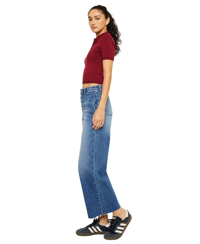 KanCan Women's Aliana High Rise Crop Wide-Leg Jeans