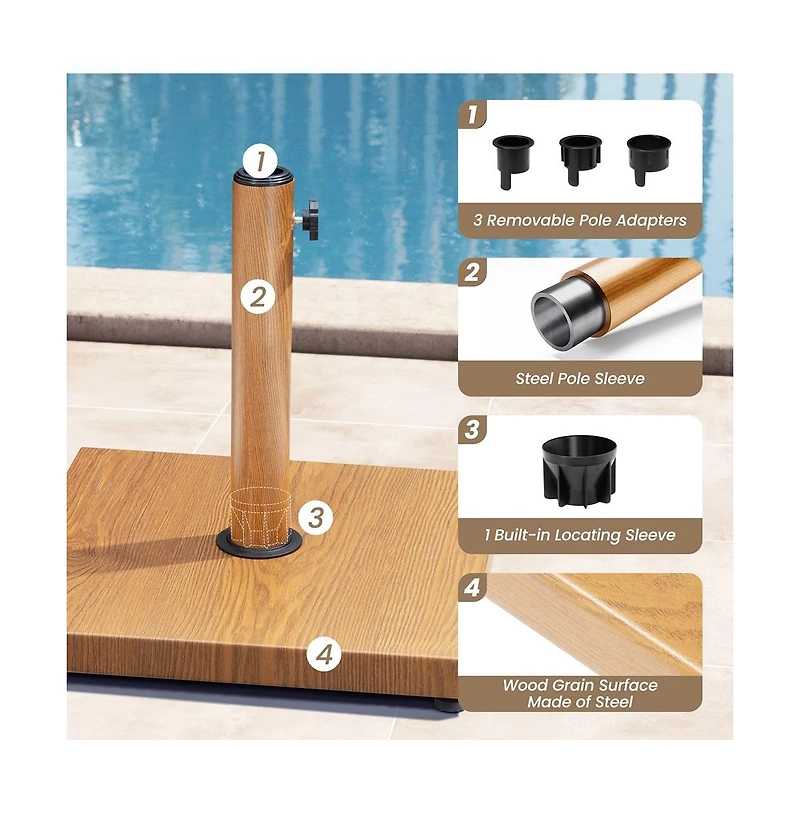 Pellebant Umbrella Base Holder Square Weighted Stand for Outdoor Market Umbrella, Cement Concrete Steel