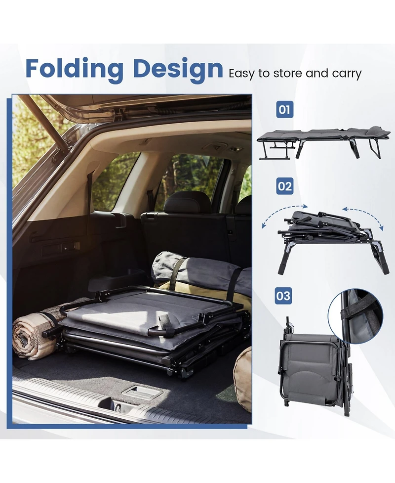Sugift 3 in 1 Folding Camping Cot Padded Convertible Single Sofa Chair and Sleeper