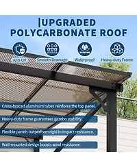 gaomon Outdoor Lean to Gazebo, Wall Mounted Patio Hardtop Gazebo Pergola with Polycarbonate Roof, Upgraded Steel Frame Hardtop Pavilion for Patio