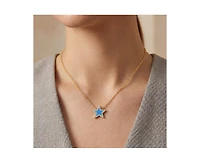 Rachel Glauber 14K Gold Plated Sparkling Star Opal and Cz Halo Necklace