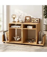 Gymax 2PCS Rolling End Table Side Storage Rack 4 Universal Wheels 2 Lockable Wheels