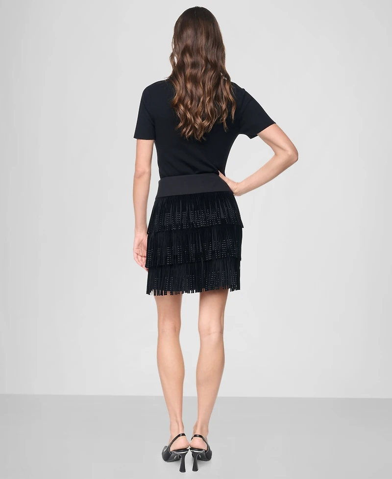 Dkny Women's Rhinestone Fringe Skirt