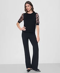 Dkny Women's Printed Twist-Sleeve Mix Media Sweater