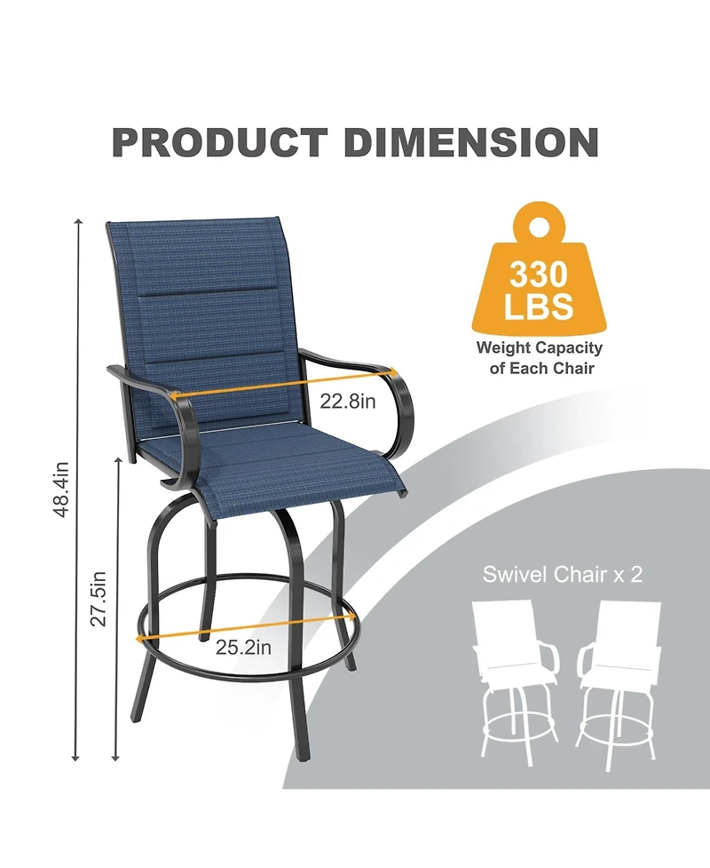 gaomon All-Weather 2 Piece Outdoor Swivel Bar Stools, Patio Chairs with High Back for Patio, Deck, Backyard, Padded