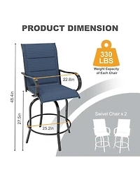 gaomon All-Weather 2 Piece Outdoor Swivel Bar Stools, Patio Chairs with High Back for Patio, Deck, Backyard, Padded