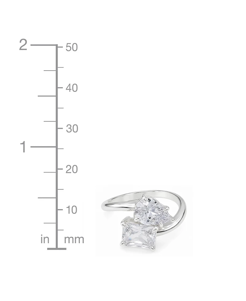 and Now This Cubic Zirconia Fine Silver-Tone Plated You Me Bypass Ring