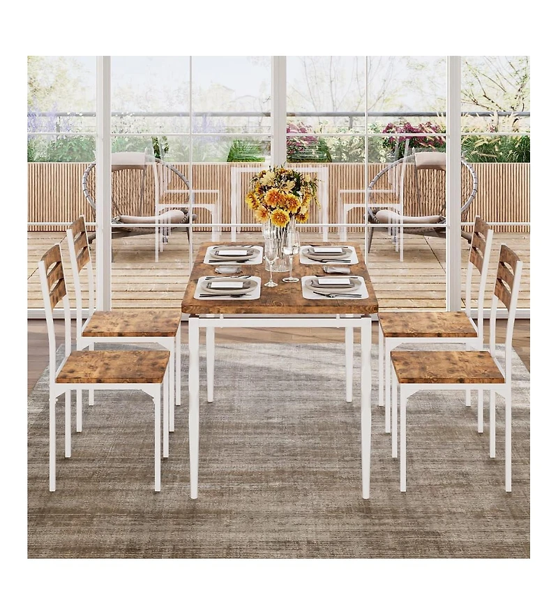 gaomon 5 Piece Dining Table Set, Industrial Style Dining Table and Chairs Set for 4, Kitchen Table Set for Dining Room Kitchen Apartment