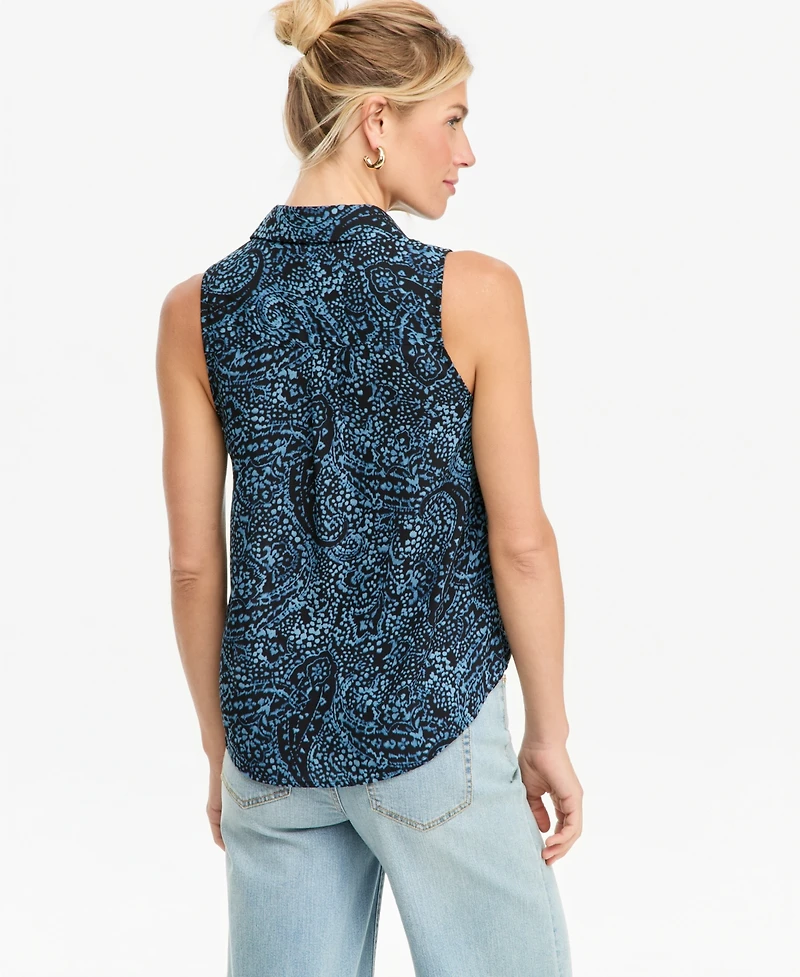 I.n.c. International Concepts Women's Paisley Sleeveless Button-Down Blouse, Created for Macy's
