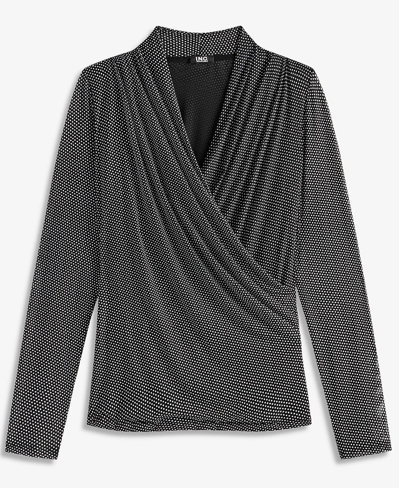 I.n.c. International Concepts Women's Long-Sleeve Surplice Mesh Top, Macy's Exclusive