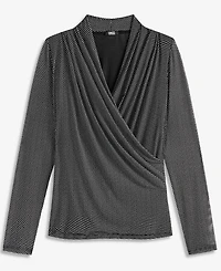 I.n.c. International Concepts Women's Long-Sleeve Surplice Mesh Top, Macy's Exclusive