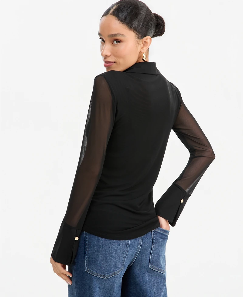 I.n.c. International Concepts Women's Mesh Collared Long-Sleeve Top, Macy's Exclusive