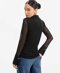 I.n.c. International Concepts Women's Mesh Collared Long-Sleeve Top, Macy's Exclusive