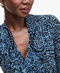 I.n.c. International Concepts Women's Long-Sleeve Surplice Mesh Top, Macy's Exclusive