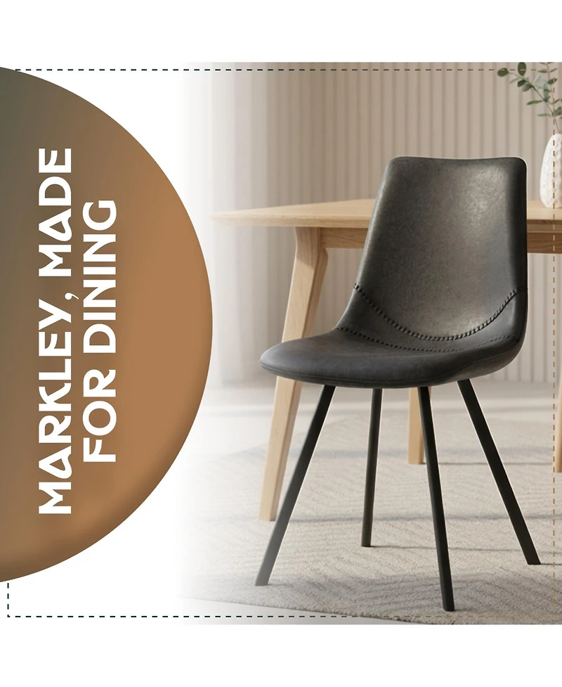 LeisureMod Markley 4-pcs Mid-Century Modern Leather Upholstered Desk Chair for Kitchen, Dining and Office