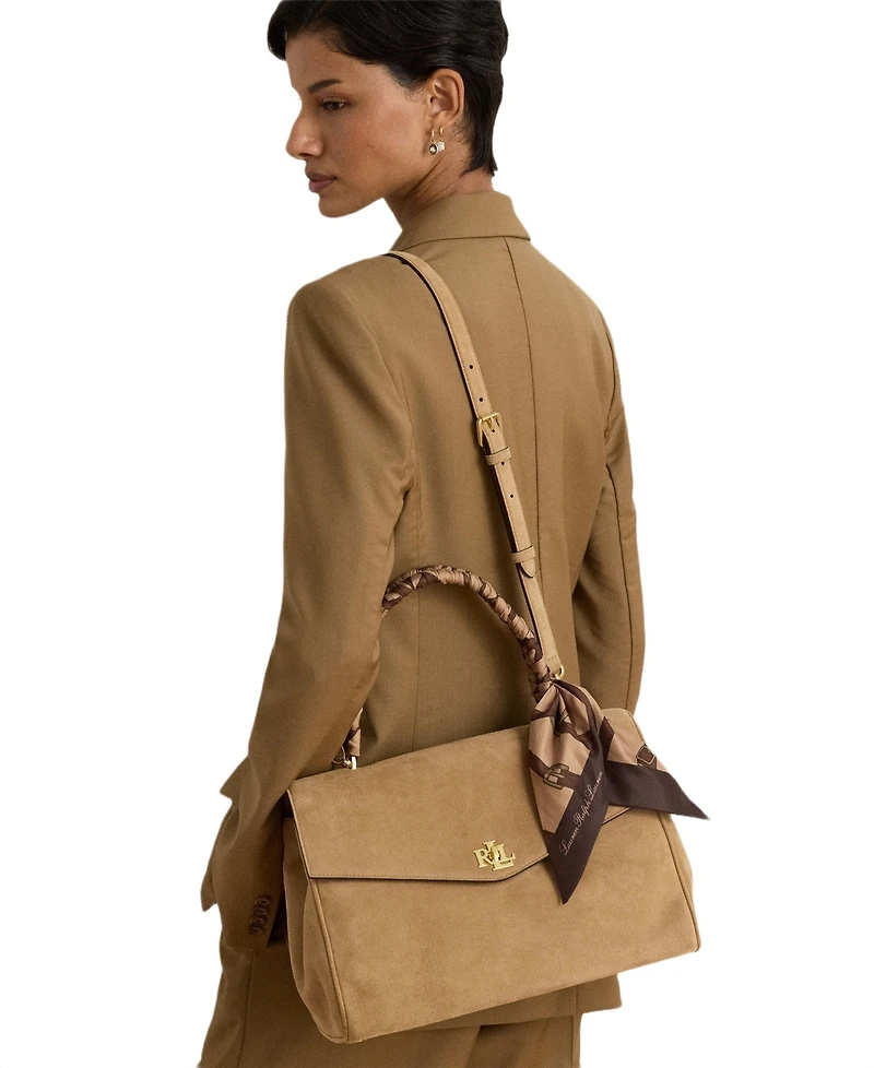 Lauren Ralph Farrah Scarf Trim Medium Soft Satchel Handbag
