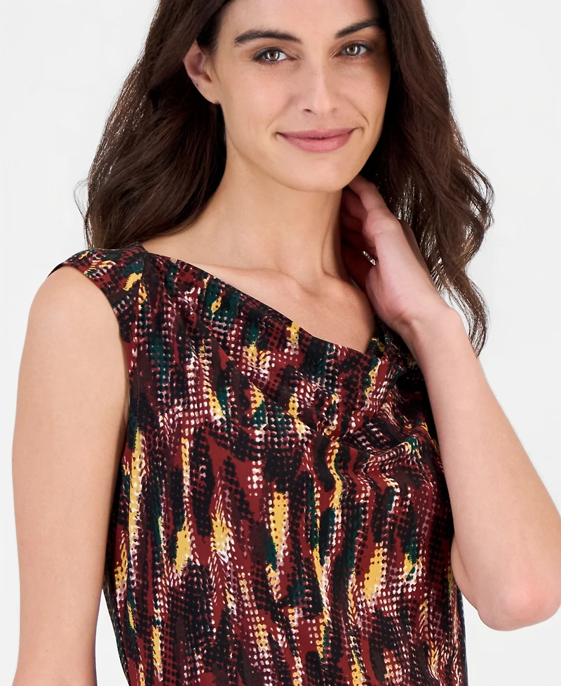 Kasper Petite Shawl Collar C Abstract-Print Cowl Neck Cap-Sleeve Blouse