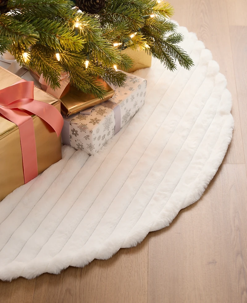 Holiday Lane Opulence White with Pompom Tree Skirt, Macy's Exclusive
