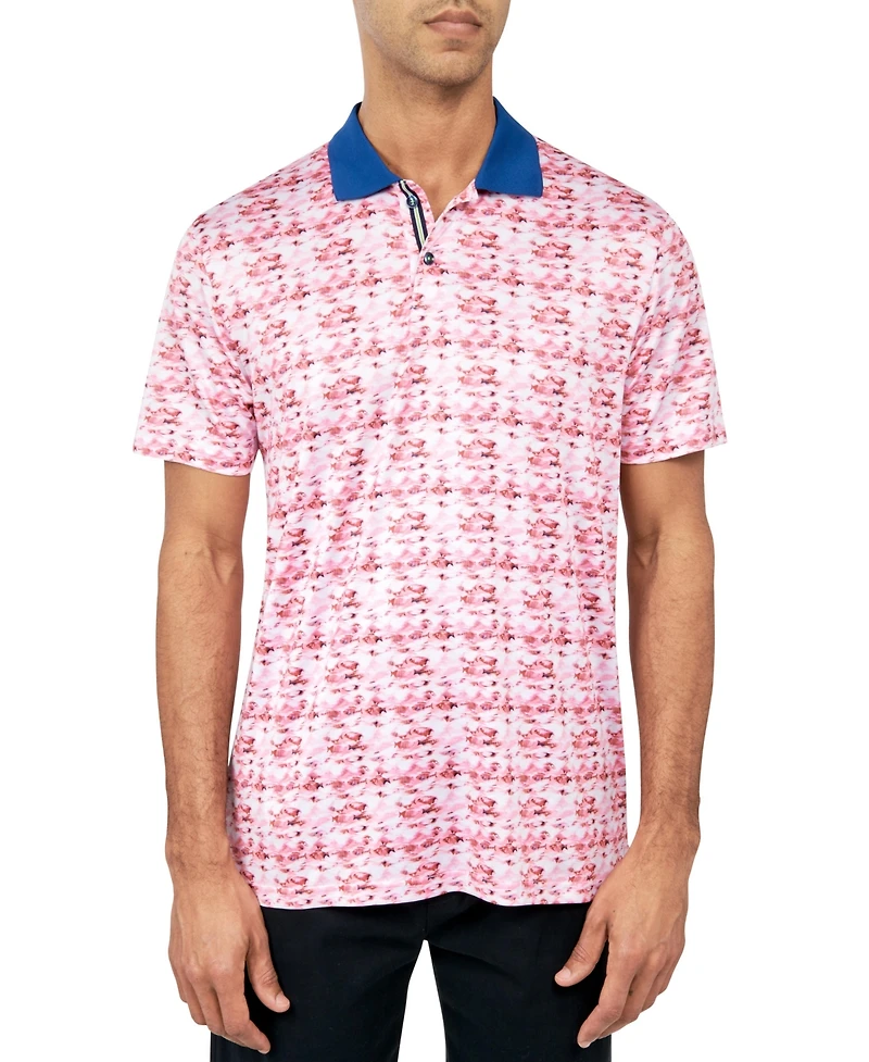 Society of Threads Men's Regular Fit Fish Print Performance Polo