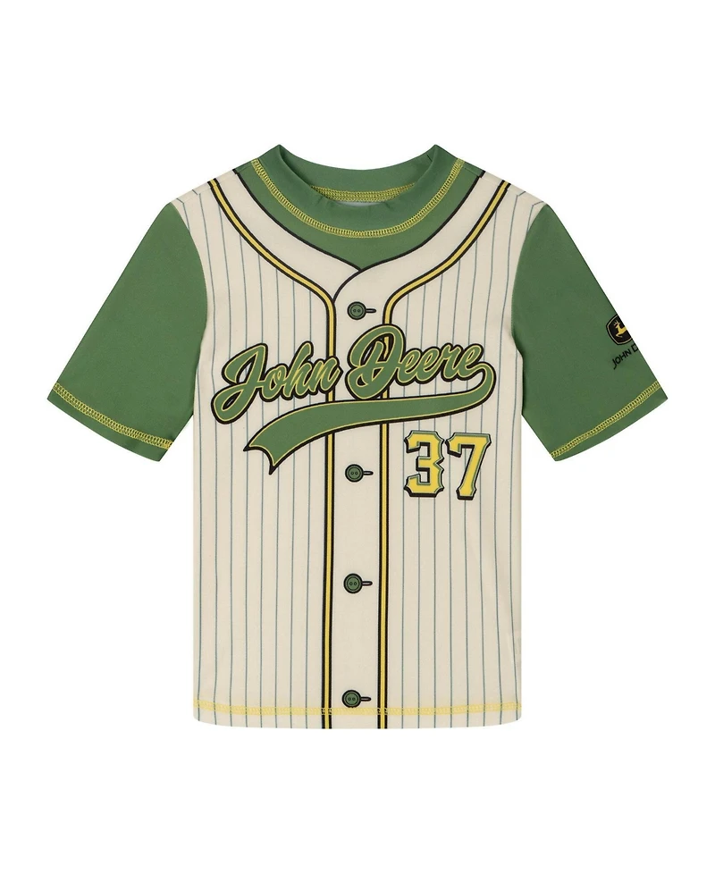John Deere Boys Baseball Rash Guard and Swim Trunks Set