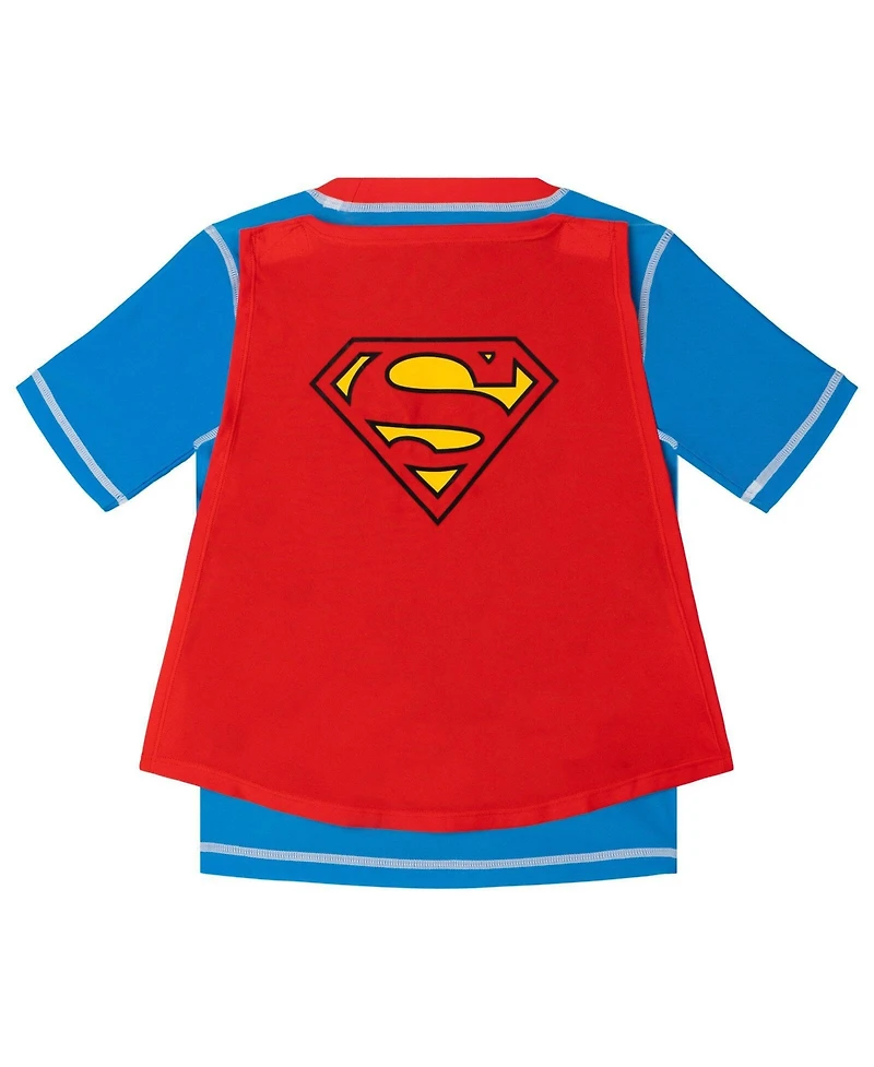 Justice League Toddler Boys Batman Superman Cosplay Rash Guard and Swim Trunks Set