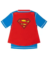 Justice League Toddler Boys Batman Superman Cosplay Rash Guard and Swim Trunks Set