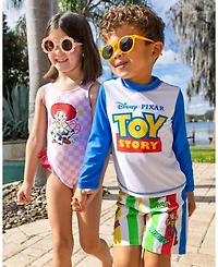 Toy Story Toddler Boys Mickey Mouse Swimwear 2-Piece Rash Guard and Swim Trunks Set