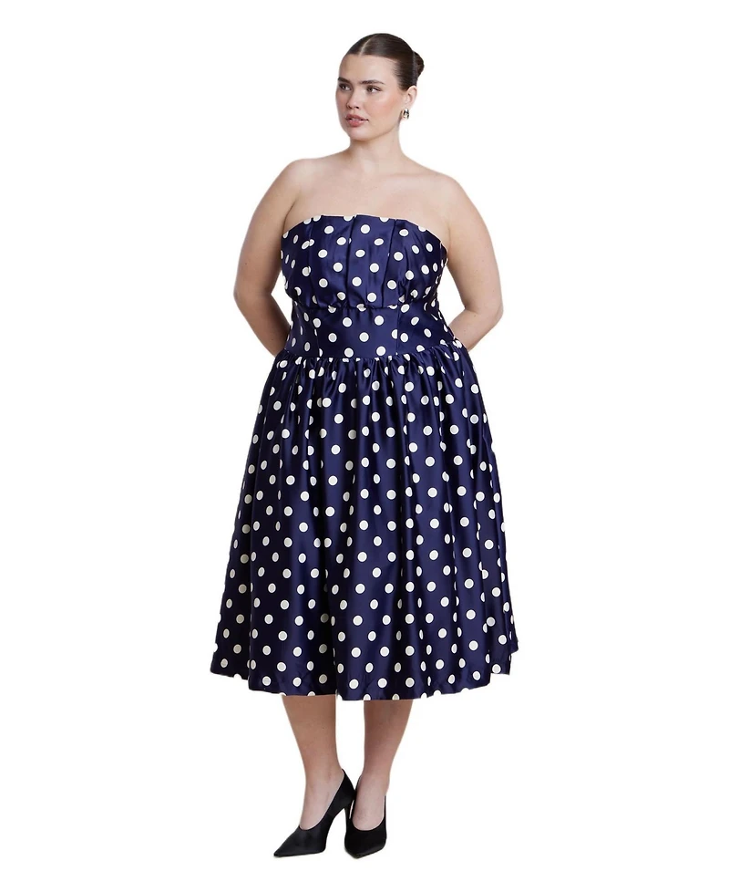Eloquii Women's Strapless Polka Dot Flare Midi Dress