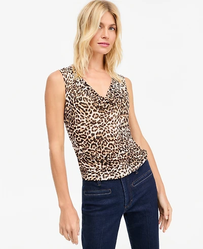 I.n.c. International Concepts Women's Sleeveless Cowl-Neck Printed Mesh Top, Macy's Exclusive
