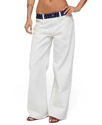 Edikted Women's Polka Dot Waistband Low Rise Baggy Jeans