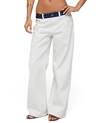 Edikted Women's Polka Dot Waistband Low Rise Baggy Jeans