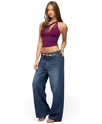 Edikted Women's One Shoulder Peekaboo Lacey Cutout Top