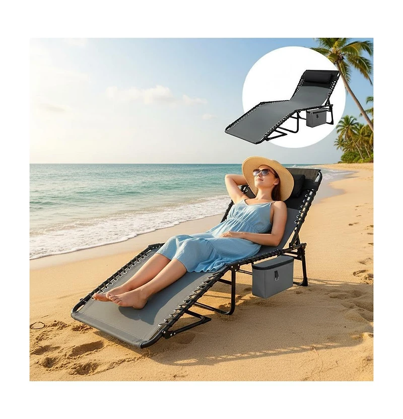 gaomon Outdoor Chaise Lounge Chair with 5-Position Adjustable Recline and Lay-Flat