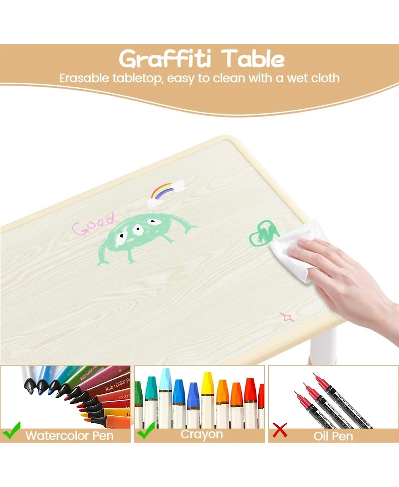 gaomon Kids 3-Piece Adjustable Height Plastic Table and Chair Set Graffiti Desktop Multi-Activity Study Table