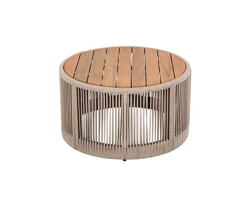 sumyeg Acacia Wood Coffee Table 26 Inch Round Industrial Accent Table with Rope and Iron Frame