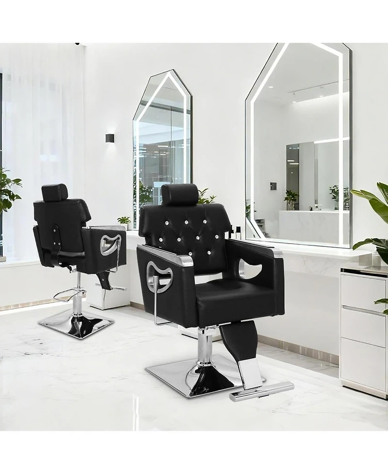gaomon Reclining Salon Chair for Hair Stylists, Hydraulic Barber Chair with Pu Leather, High-Density Sponge Cushion, Adjustable Height, 360degree(s)
