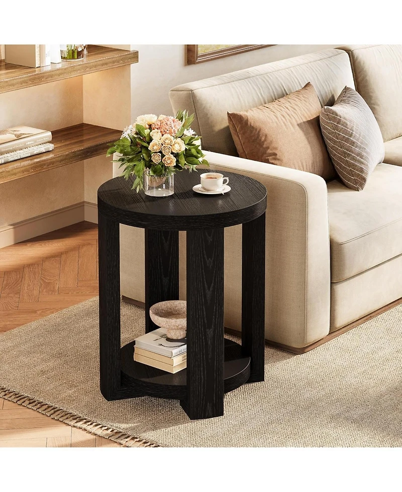 Tribesigns Side Table, 2-Tier Round End Table, Small Bedside Accent Furniture for Living Room