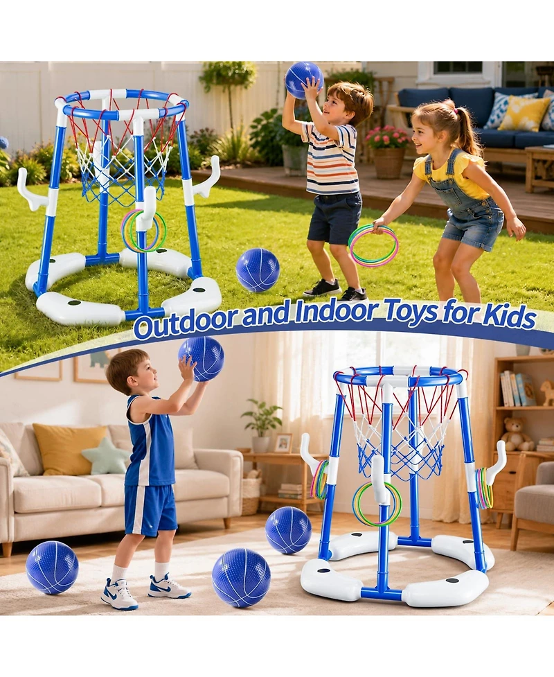 Gnuadz 2-in-1 Pool Basketball Hoop Floating Ring Game With Balls Pump Outdoor Water Play Summer