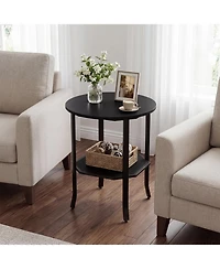 Slickblue Small Space Round Side Table with Storage Shelf, 2-Tier Nightstand Design
