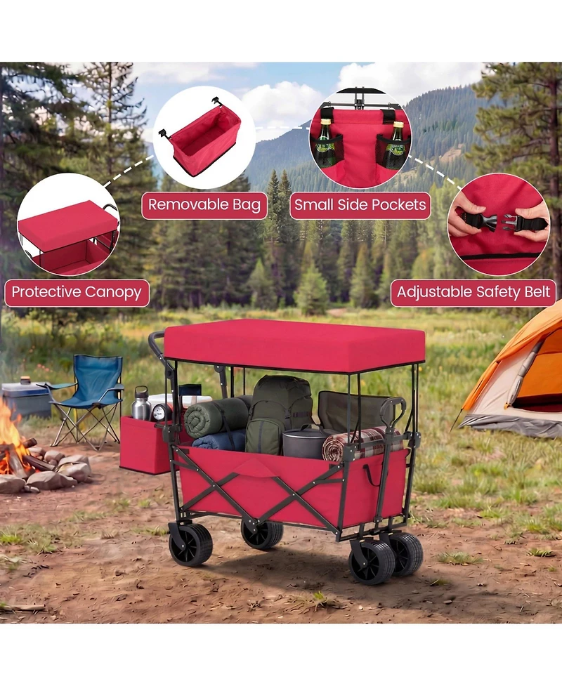 Sugift Collapsible Outdoor Utility Wagon with Canopy Storage Bag and 150 lb Load
