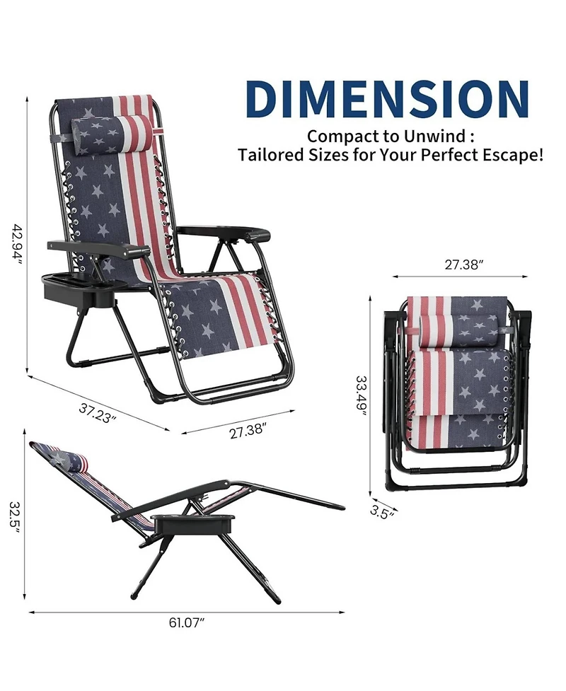 gaomon Set of 2 Folding Portable Patio Lounge Chair, Camping Chair for Deck, Beach, Yard, Garden