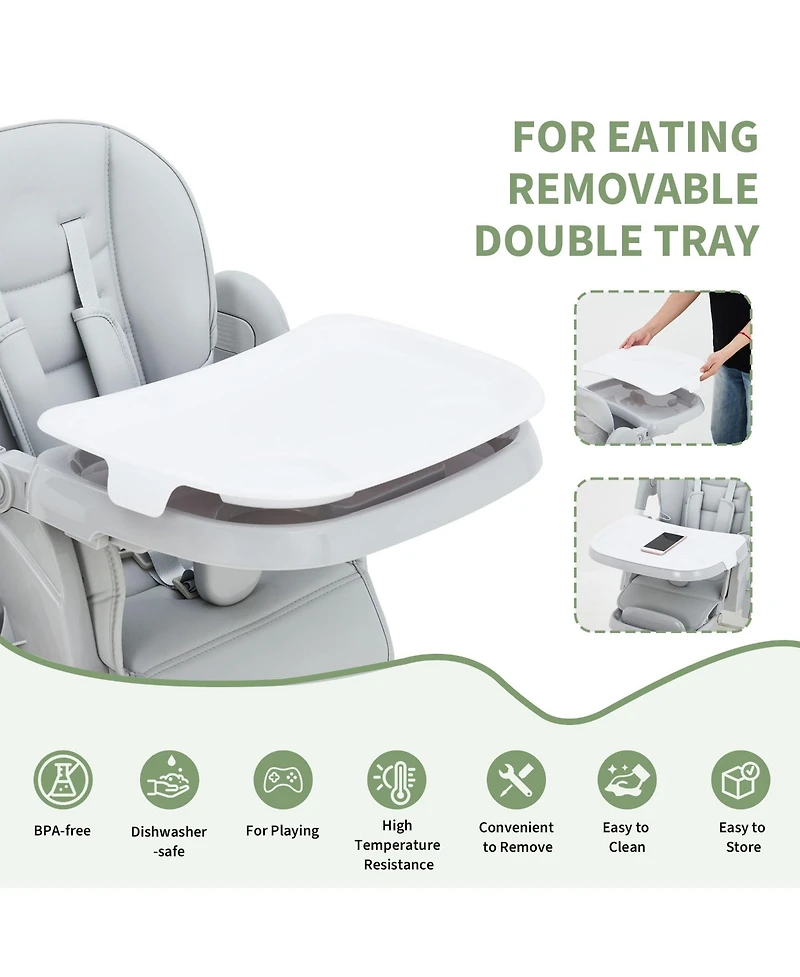 homfan Foldable Baby High Chair with Adjustable Backrest, Footrest, Tray, and 5-Point Harness