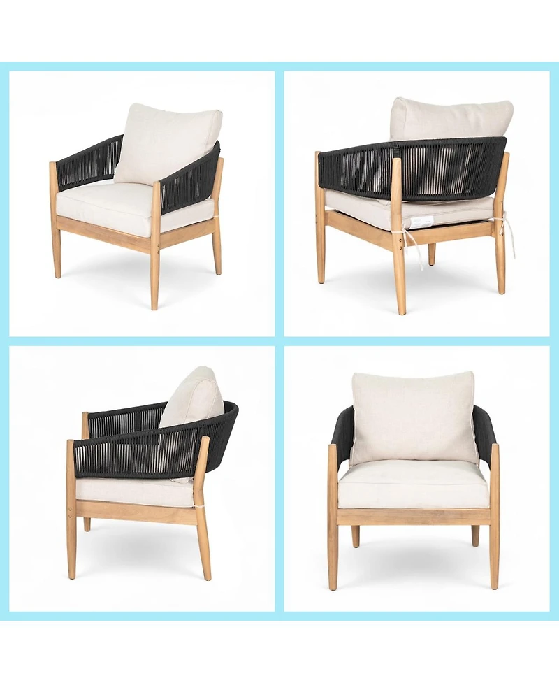Asagikoiai 4-Piece Boho Acacia Wood Outdoor Patio Furniture Set with Rope Chairs, Loveseat and Table