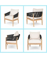 Asagikoiai 4-Piece Boho Acacia Wood Outdoor Patio Furniture Set with Rope Chairs, Loveseat and Table