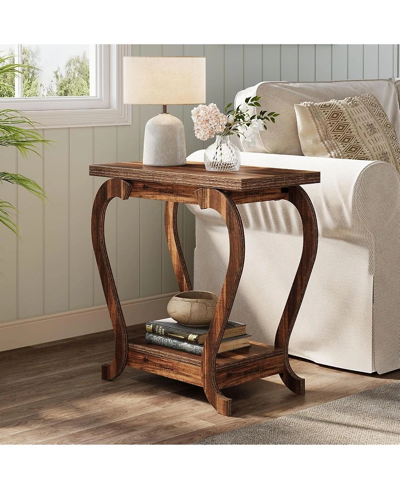 Tribesigns End Table,Narrow Wood Side Table with Storage Shelves,2-Tier Bedside Accent Furniture for Living Room,Small Spaces,Bedroom