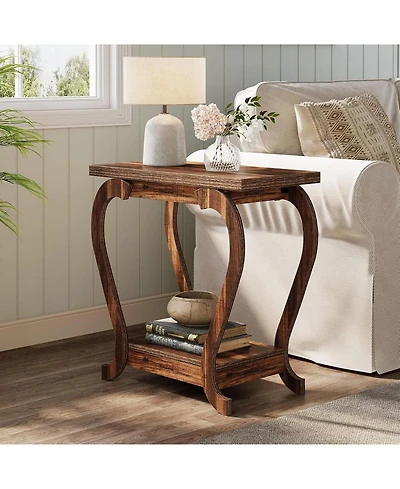 Tribesigns End Table,Narrow Wood Side Table with Storage Shelves,2-Tier Bedside Accent Furniture for Living Room,Small Spaces,Bedroom