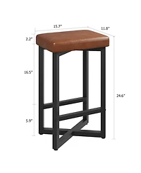 gaomon Set of 4 24.6" Counter Height Backless Stools, Upholstered Pu Leather Seat, Strong Metal X-Frame and Footrest, Contemporary Home Bar